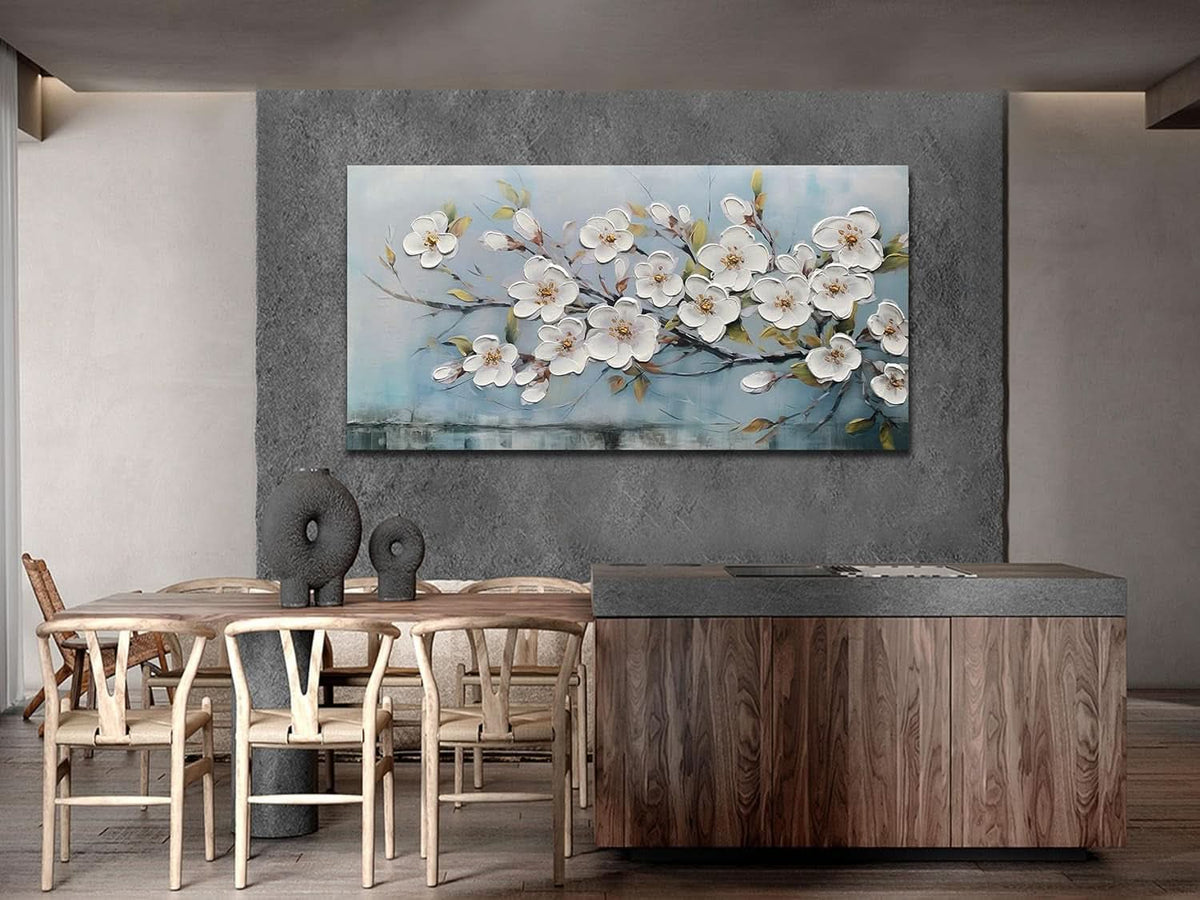Textured Floral Wall Art 40x20 Hand-Painted White for Living Room – image 6