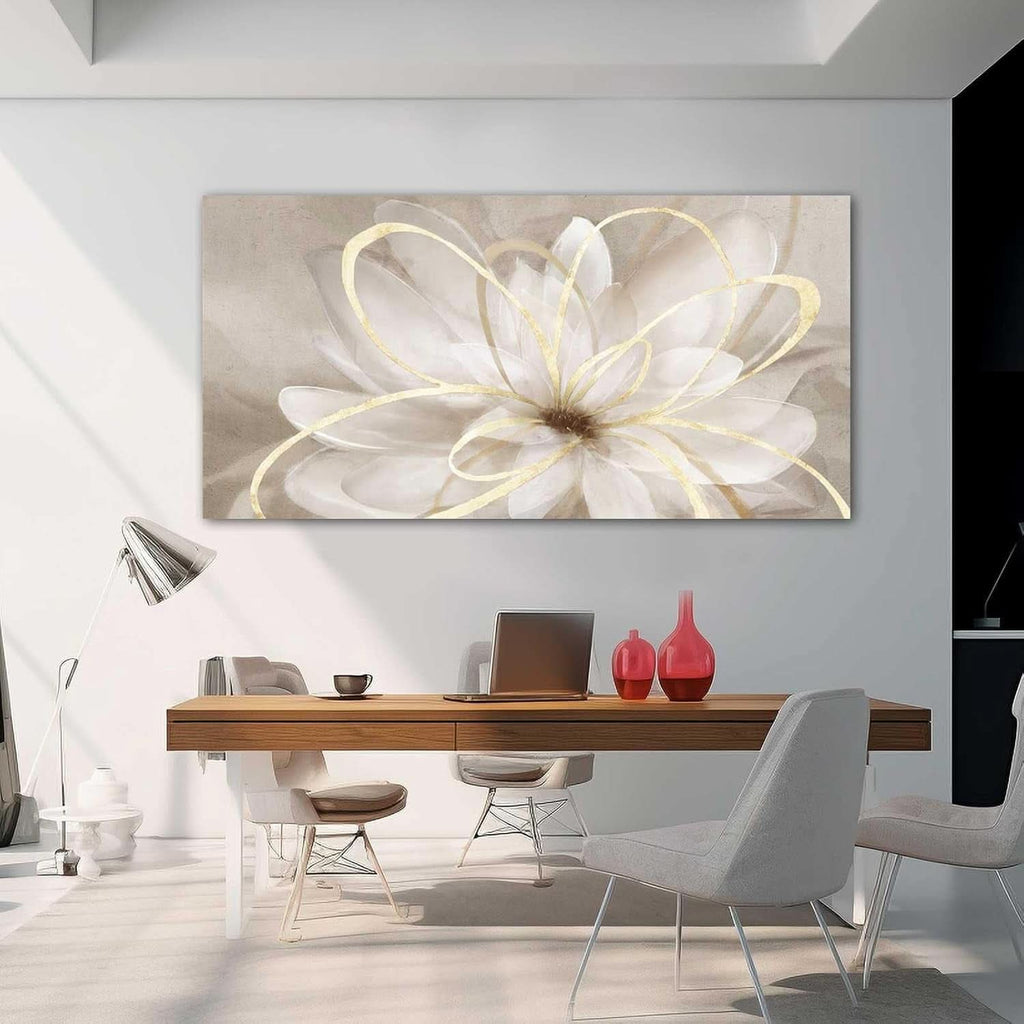 Delicate Floral Wall Art 24x48 Framed Gold Canvas for Living Room – image 5