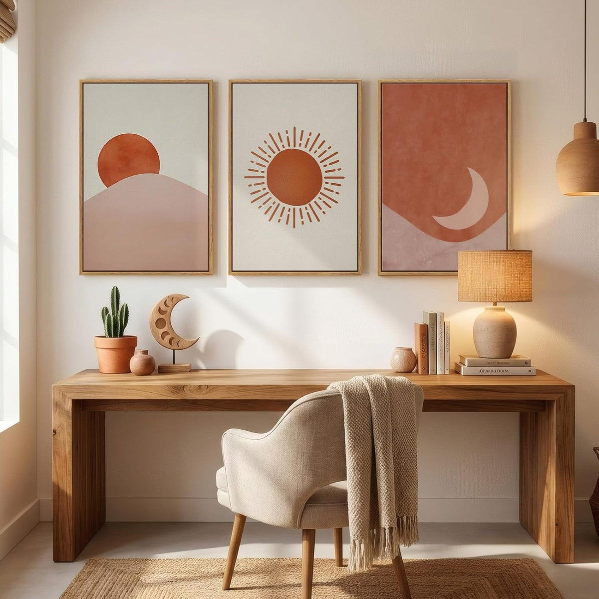 Moon Sun Boho Wall Art 16x24 Framed Terracotta Canvas – image 4