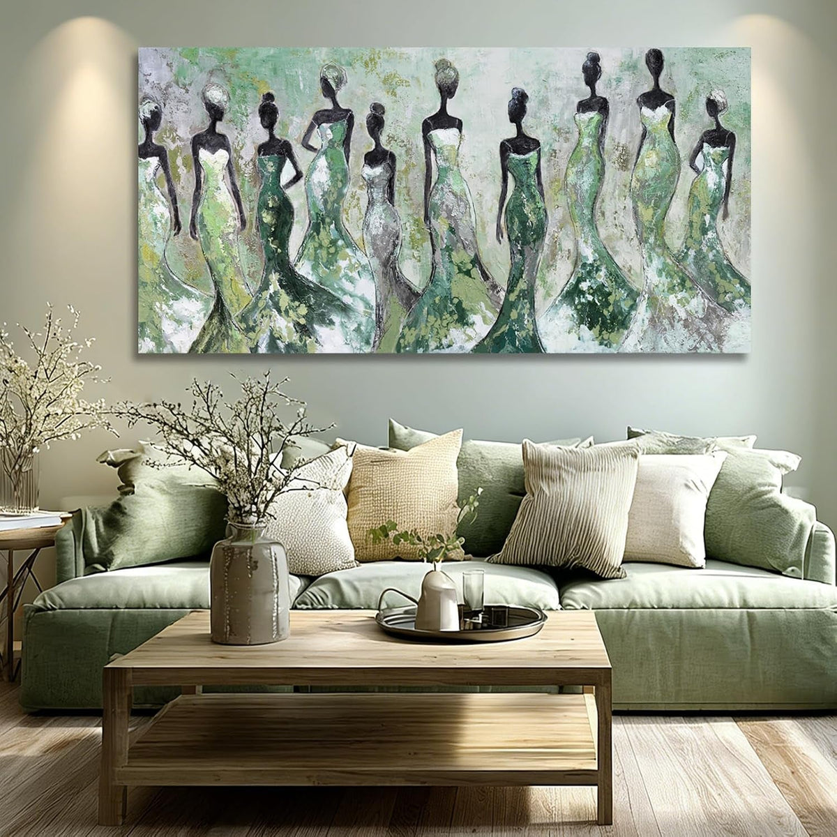 Textured Abstract Wall Art 29x58 Sage Green Canvas – image 5