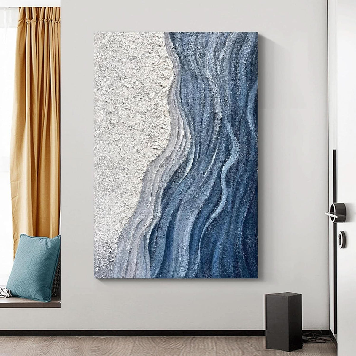 Textured Wall Art 60x40 Hand-Painted White Blue for Living Room – image 5
