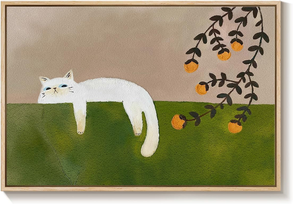 Cat Wall Art 24x36 Framed Green Canvas for Bedroom – image 8