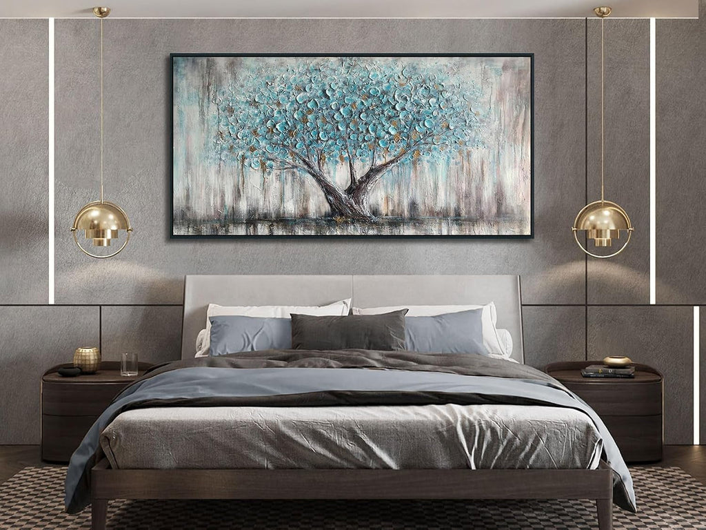 Tree of Life Landscape Wall Art 58x29 Framed Teal Canvas – image 4