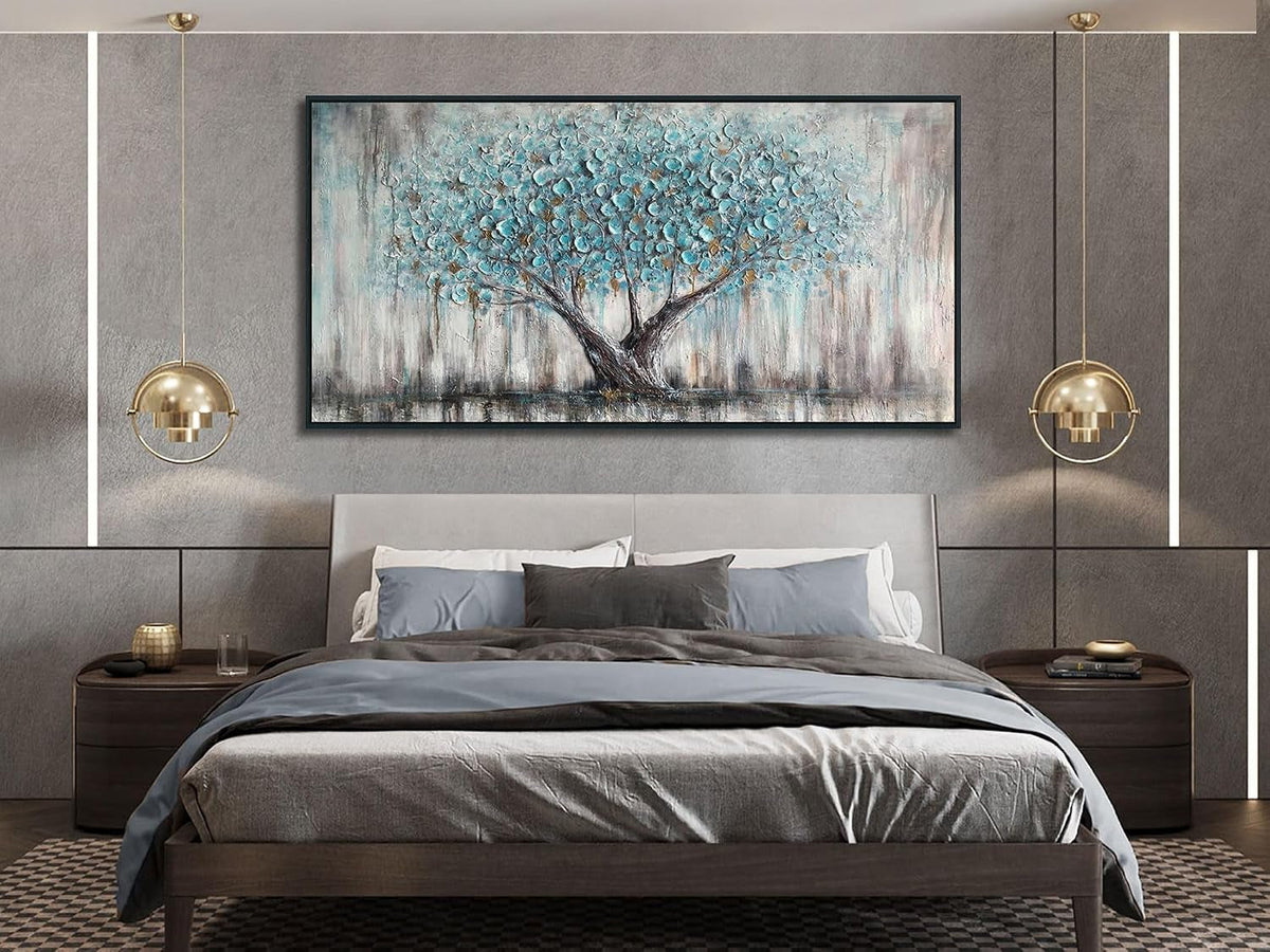 Tree of Life Landscape Wall Art 58x29 Framed Teal Canvas – image 4