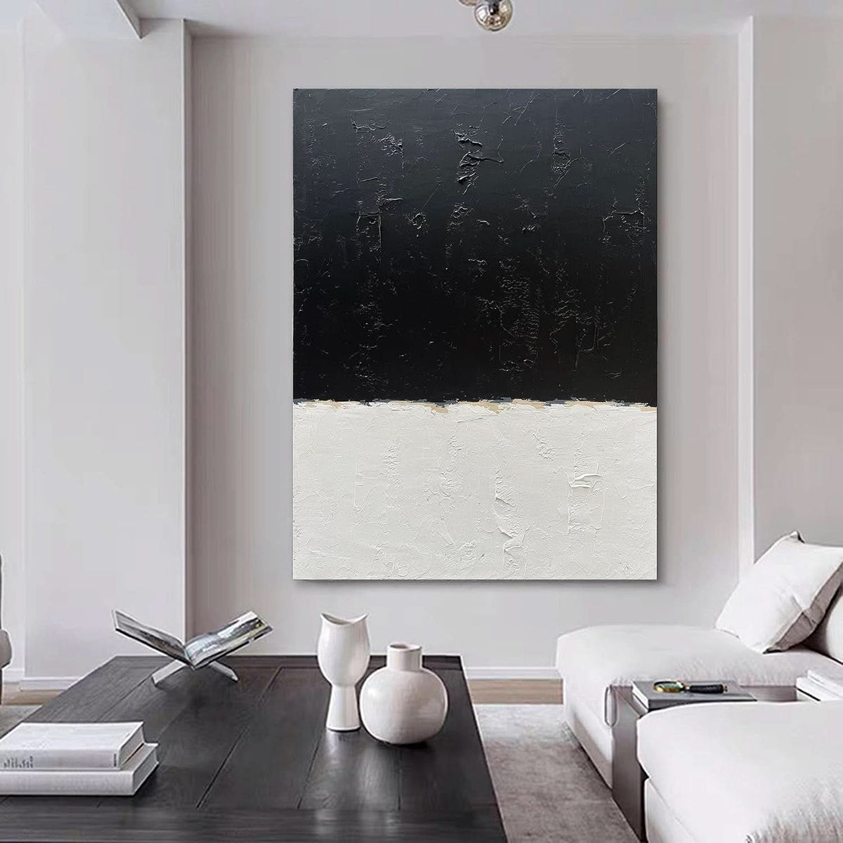 Black and White Wall Art 45x30 Hand-Painted for Living Room – image 7