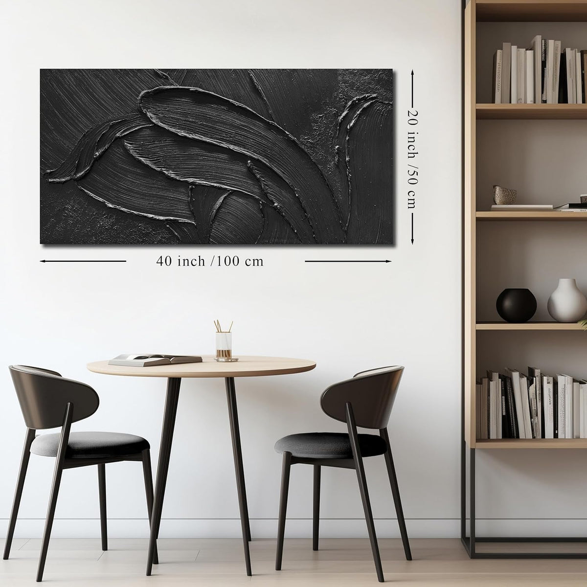 Midnight Abstract Wall Art 20x40 Hand-Painted Black Canvas – image 6