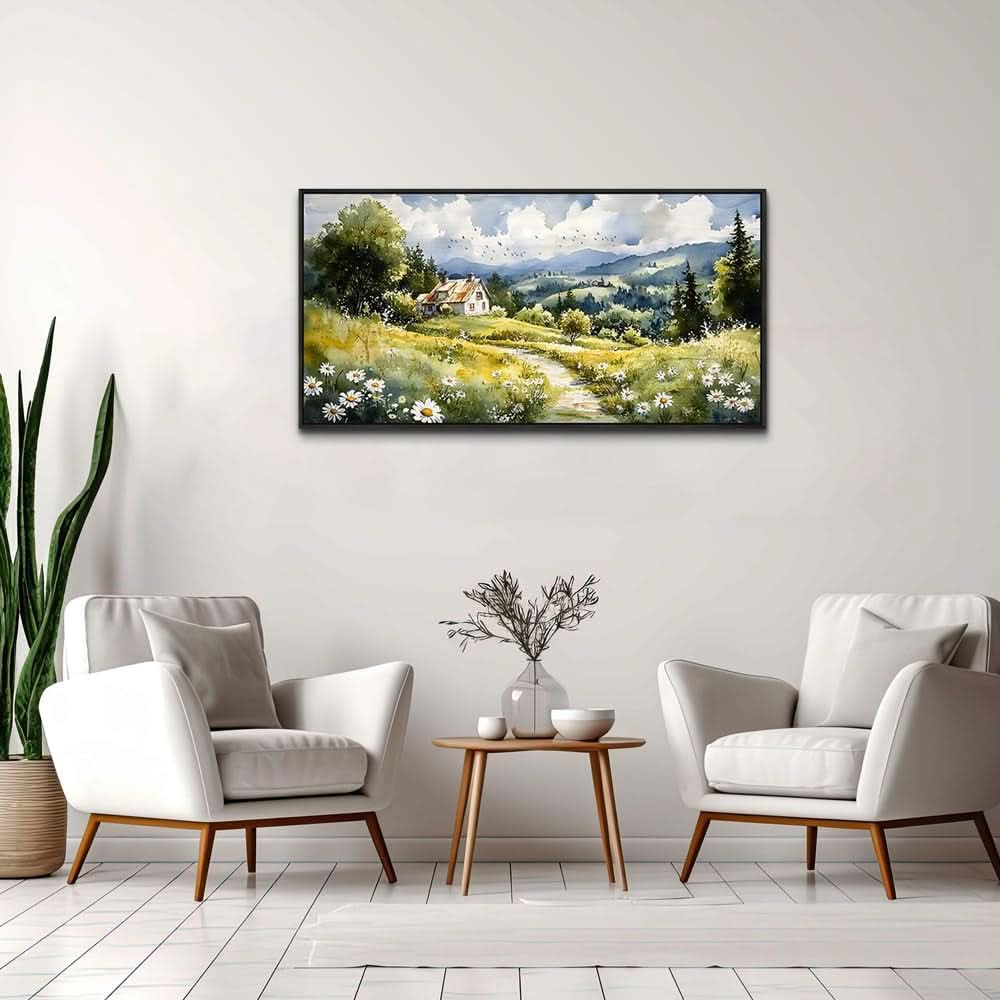 Pastoral Landscape Wall Art 20x40 Framed Black Canvas – image 8