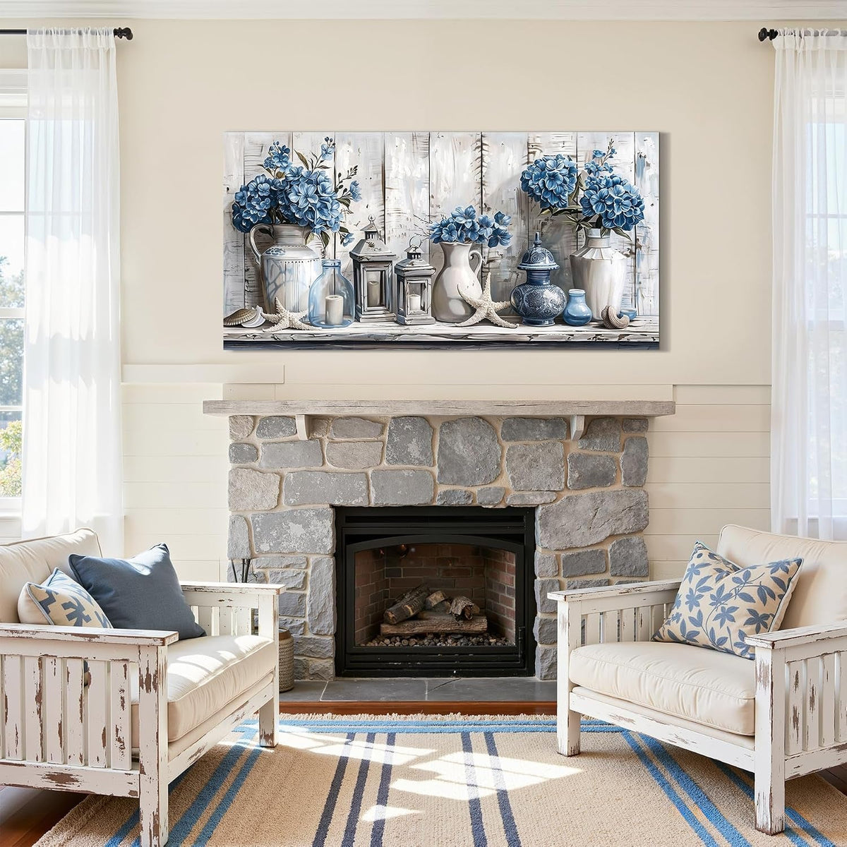Hydrangea Floral Wall Art Blue Canvas for Living Room – image 3