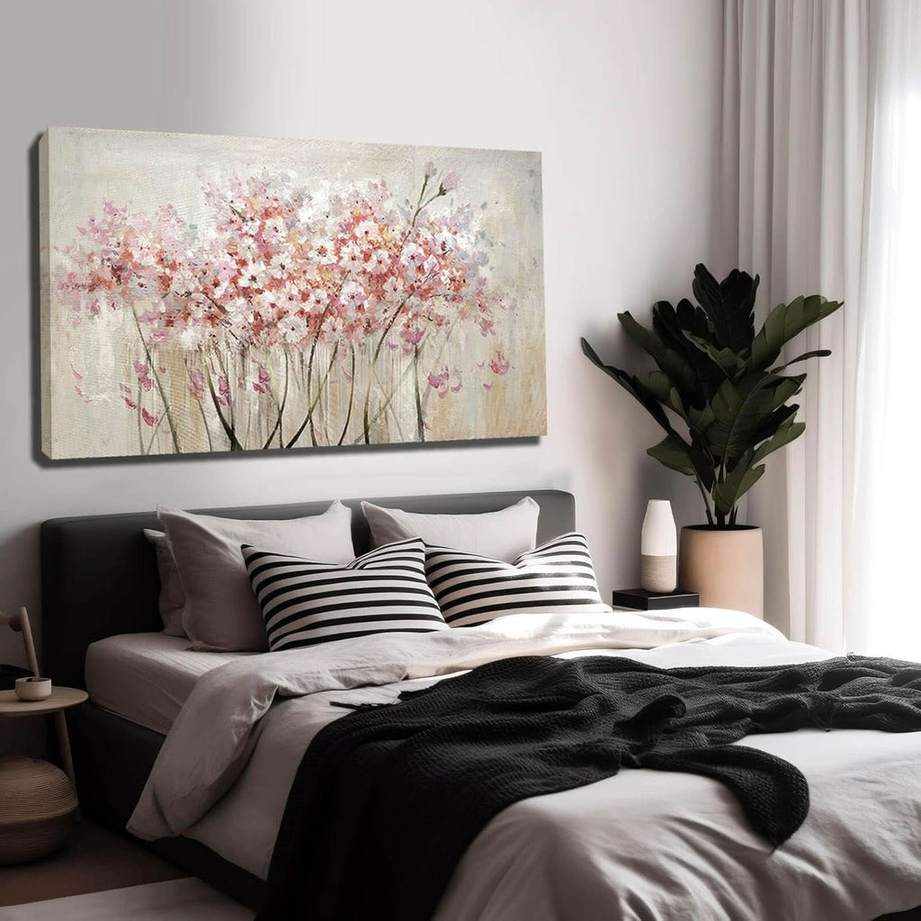 Floral Wall Art 24x48 Framed White Canvas for Living Room – image 3
