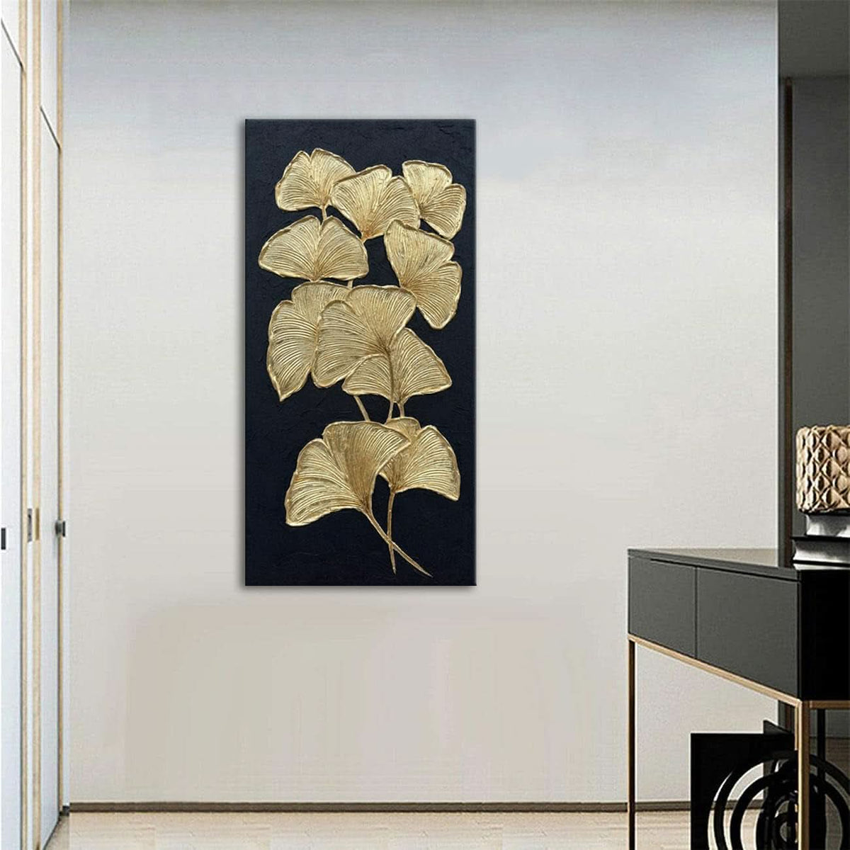 Ginkgo Gold Wall Art Hand-Painted Canvas for Living Room – image 7