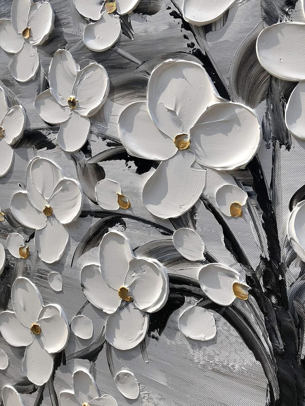 Bright Flower 3D Floral Wall Art Hand-Painted White Canvas – image 3