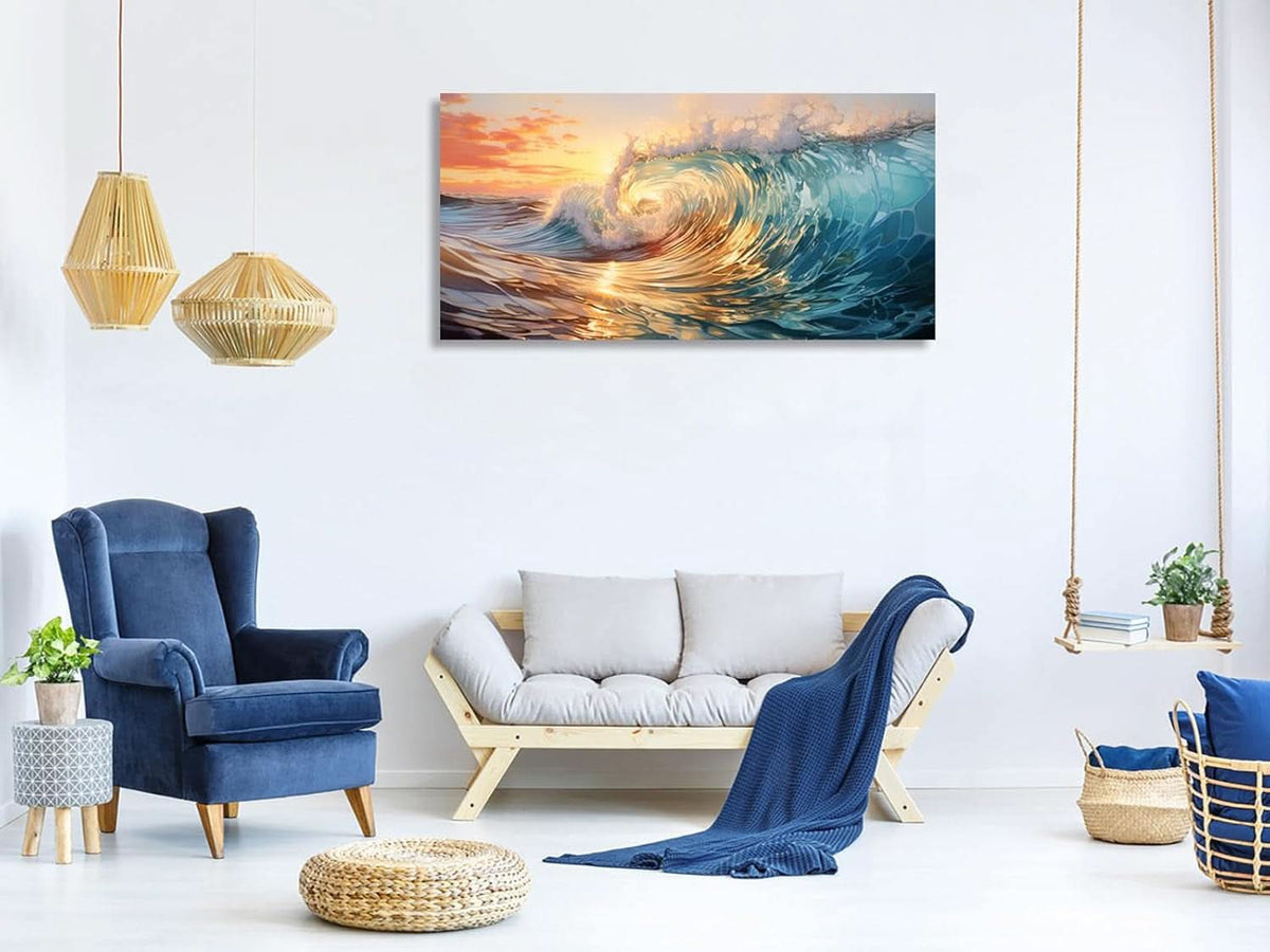 Ocean Waves Sunset Coastal Wall Art 71x36 Canvas for Living Room – image 3