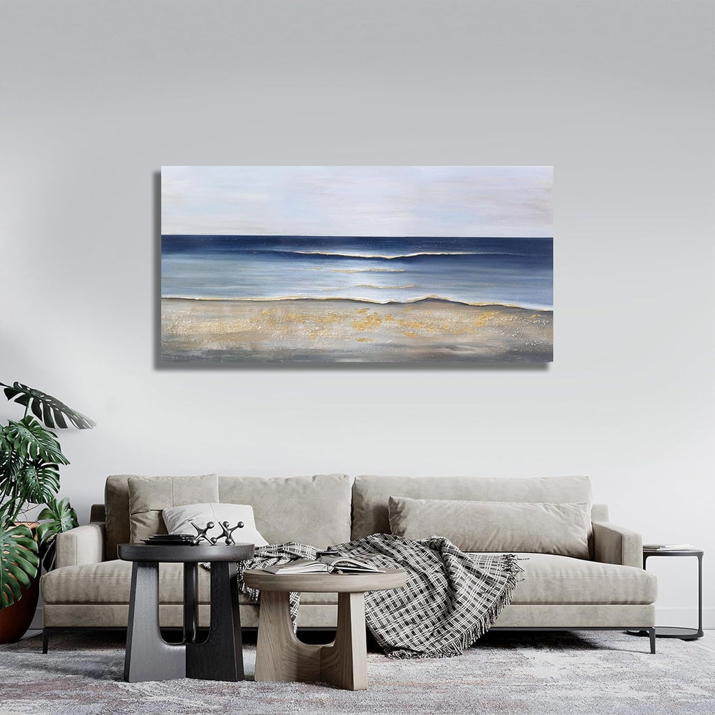 Oceanic Coastal Wall Art 24x48 Gold Cerulean Canvas – image 3