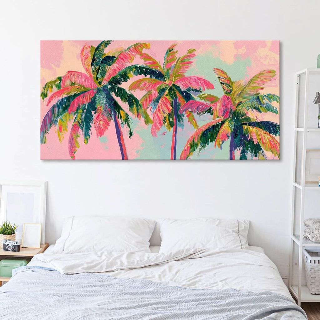Seascape Palm Tree Coastal Wall Art Framed Pink Canvas – image 5