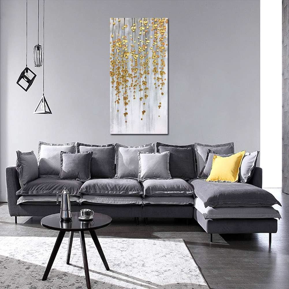 Gold Wall Art 24x48 Hand-Painted Silver Canvas for Living Room – image 4