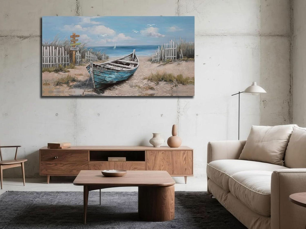 Nautical Textured Coastal Wall Art 40x20 Blue Canvas – image 5