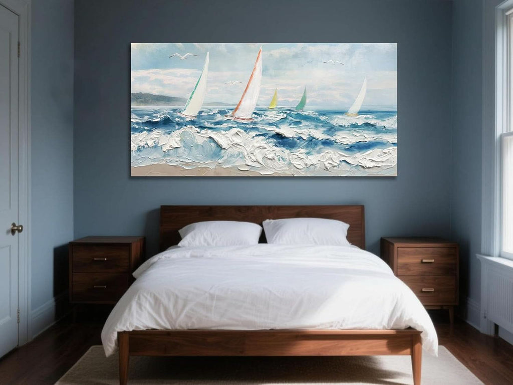 Ocean Wave Textured Coastal Wall Art 40x20 Blue Canvas – image 6