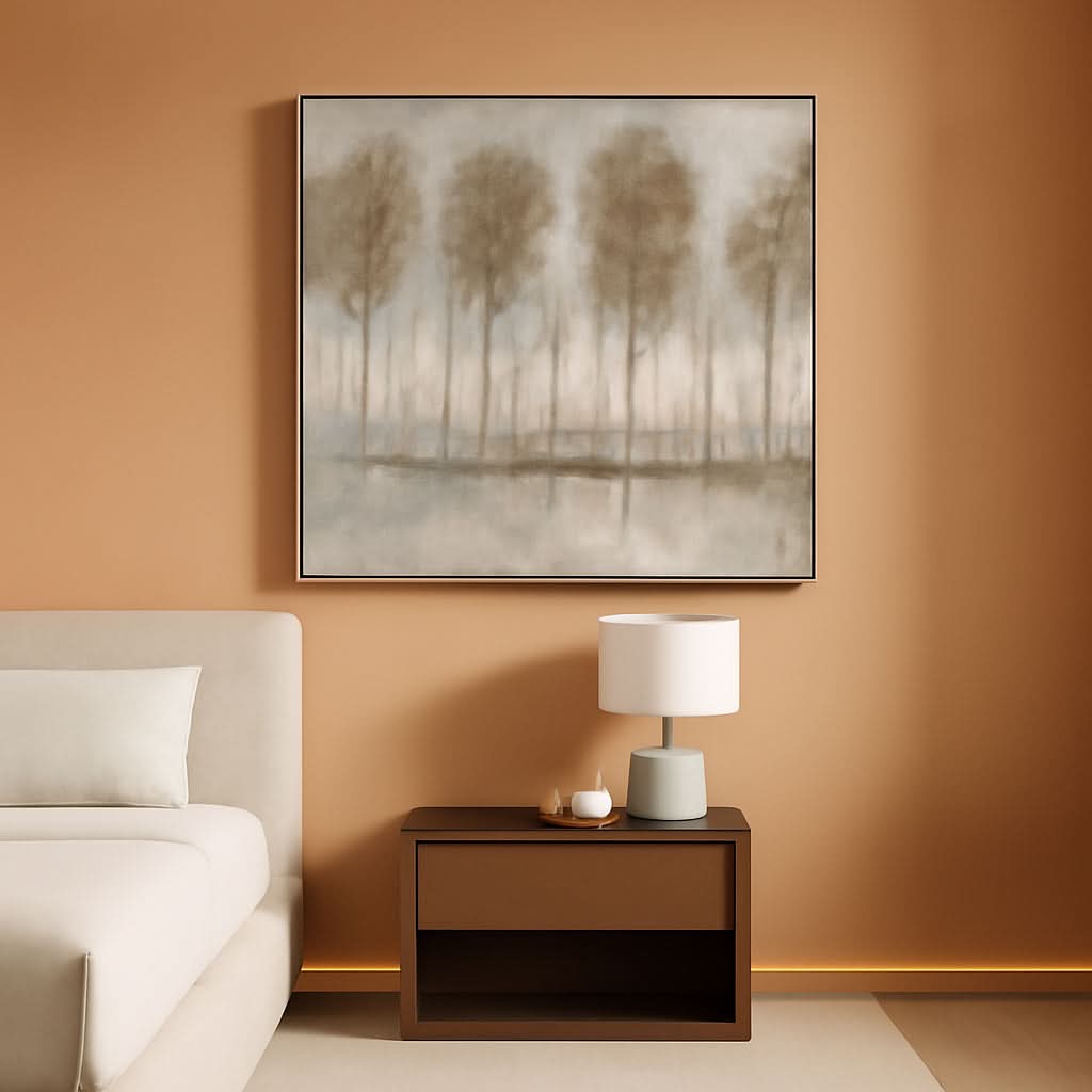 Forest Tree Black and White Landscape Wall Art Hand-Painted Canvas – main view