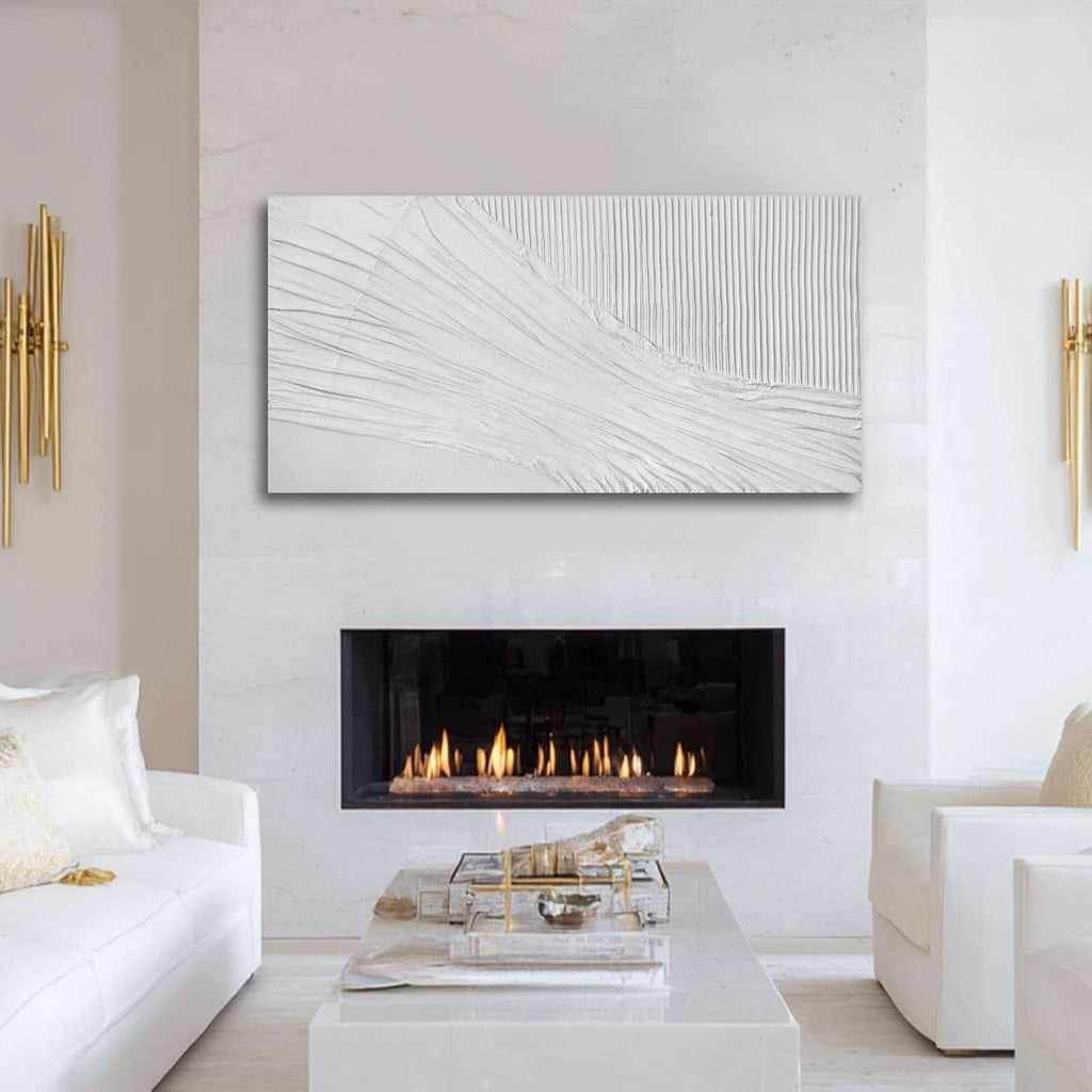 Textured Abstract Wall Art 24x48 Hand-Painted White Canvas – image 4