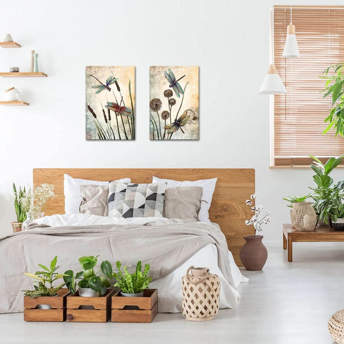 Dragonfly Wall Art Set of 2 Beige Canvas, 16x24 in – image 2
