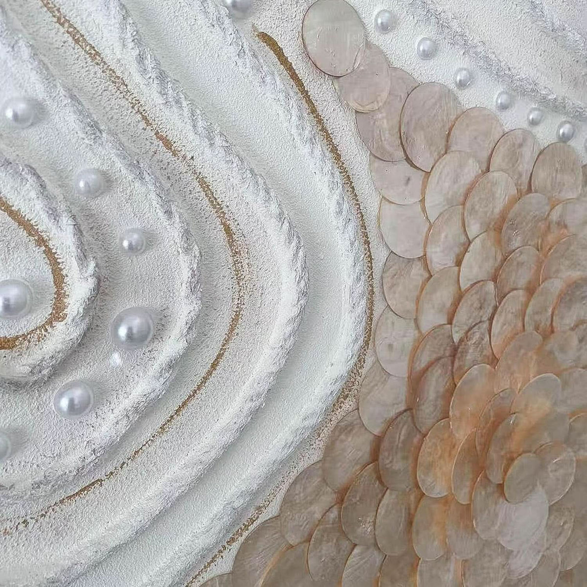 Capiz Shell Abstract Coastal Wall Art 23.6x31.5 Hand-Painted Framed – image 3