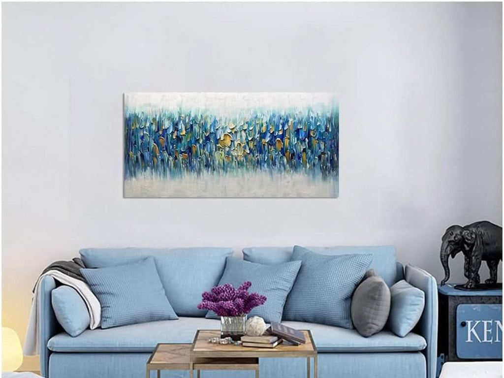 Gradient Palette Abstract Wall Art 30x60 Hand-Painted Teal Blue Canvas – image 6