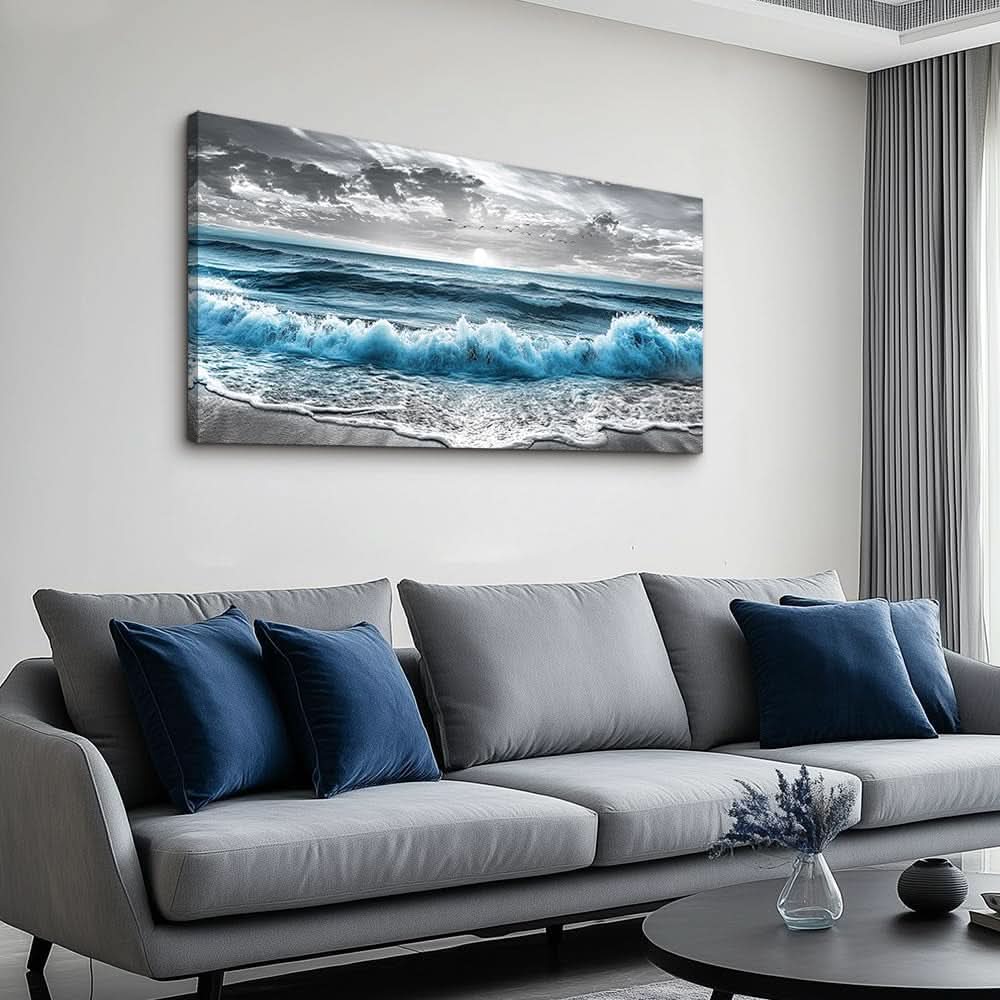 Seascape Black and White Coastal Wall Art 20x40 Canvas – image 5