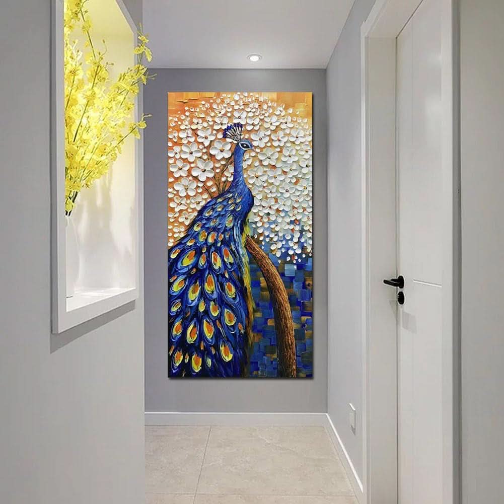 Peacock Feathered Wall Art 24x48 Hand-Painted Framed Canvas – image 5