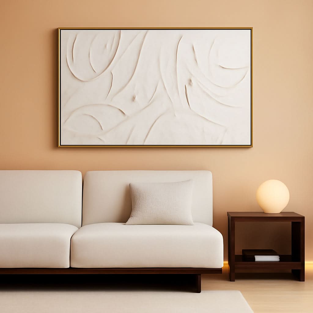 Abstract Wall Art 24x48 Hand-Painted Framed White Canvas – main view