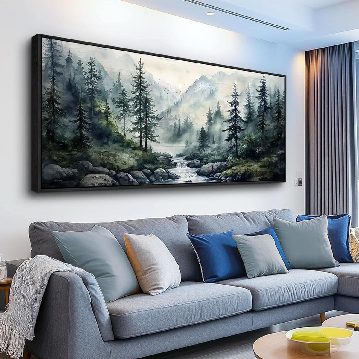 Forest Misty Landscape Wall Art 20x40 Framed Black Canvas – main view