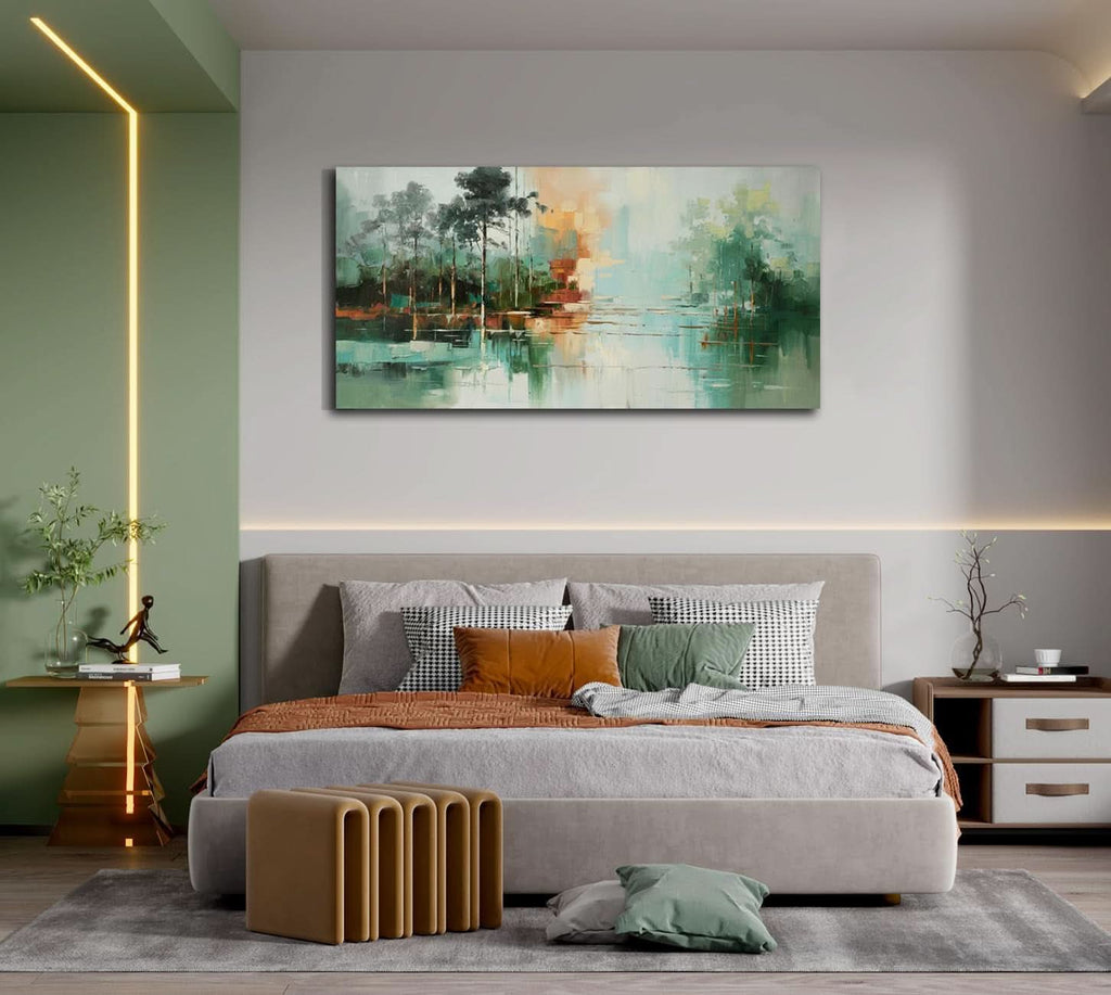 Textured Landscape Wall Art 48x24 Teal Green Canvas – image 3