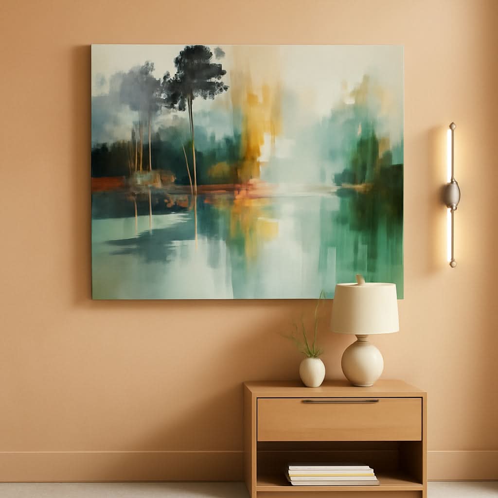 Landscape Wall Art 58x29 Teal Green Canvas for Living Room – main view