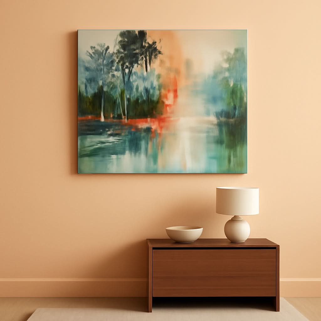 Textured Landscape Wall Art 48x24 Teal Green Canvas – main view