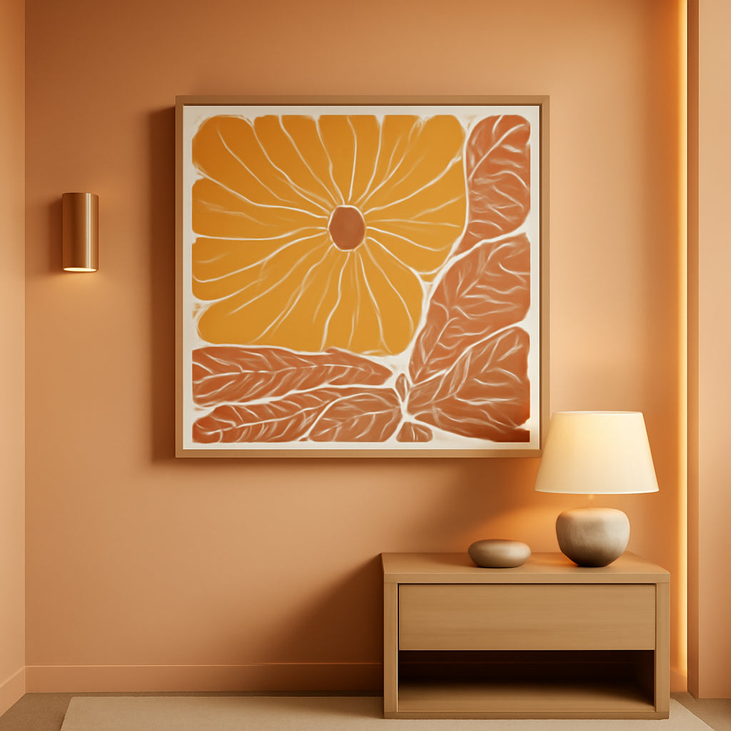 Vibrant Boho Floral Wall Art 24x24 Framed Orange for Living Room – main view