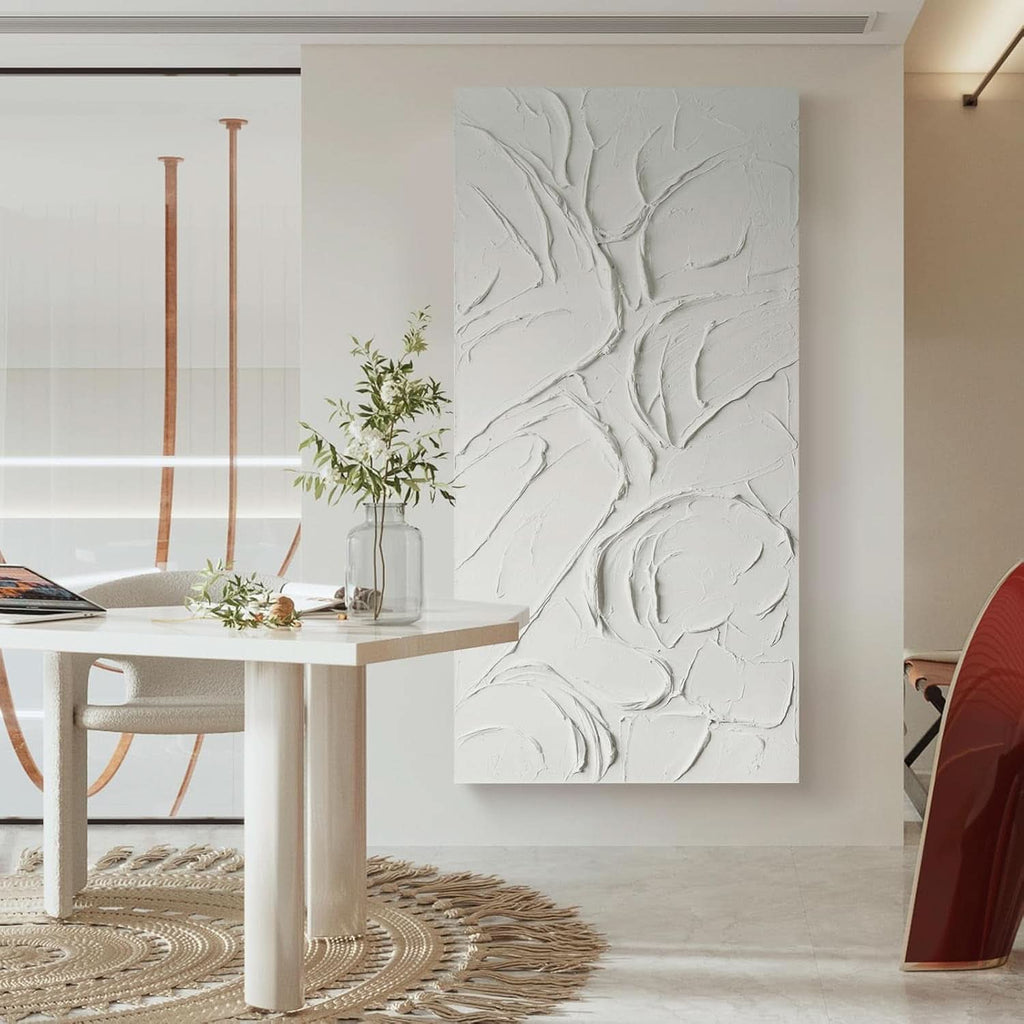 Textured Abstract Wall Art 58x29 Hand-Painted White – image 6