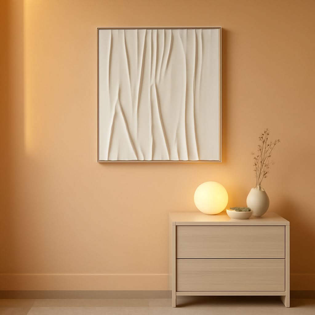 Textured Abstract Wall Art 28x40 Hand-Painted Framed Beige – main view