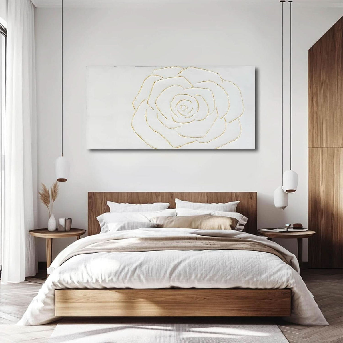 Textured Floral Wall Art 24x48 Hand-Painted Gold for Living Room – image 3