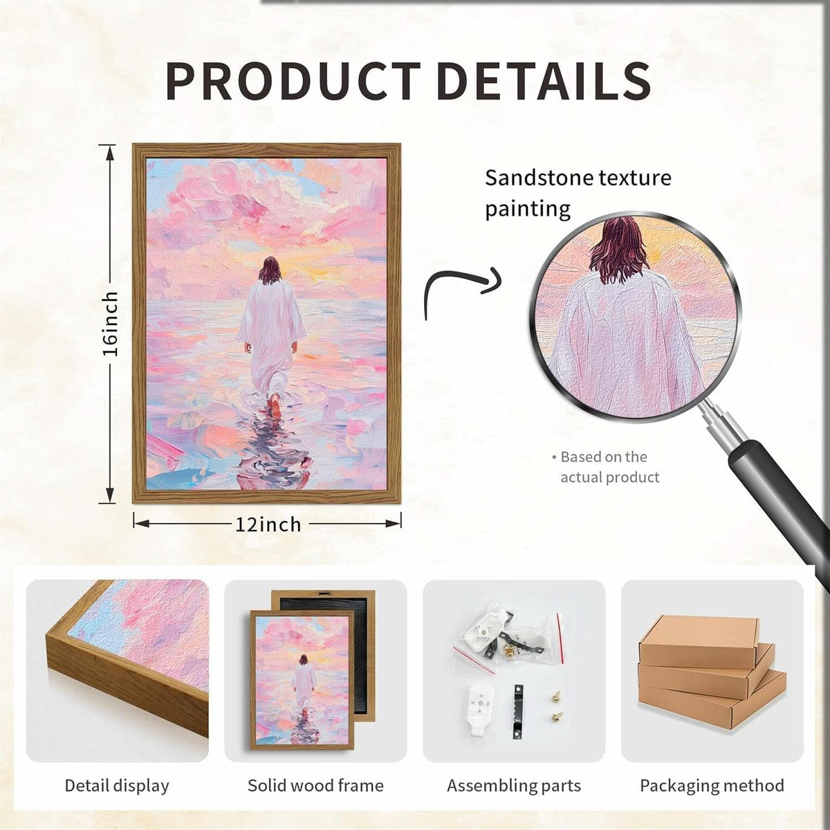 Jesus Walking on Water Christian Wall Art 12x16 Pink – image 2