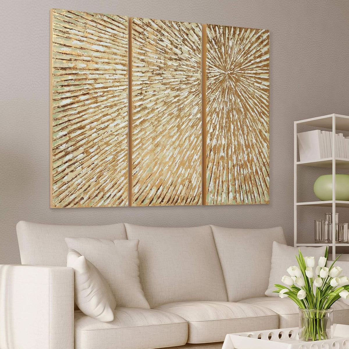 Goldleaf Triptych Textured Gold Wall Art Set of 3 Hand-Painted Canvas – image 6