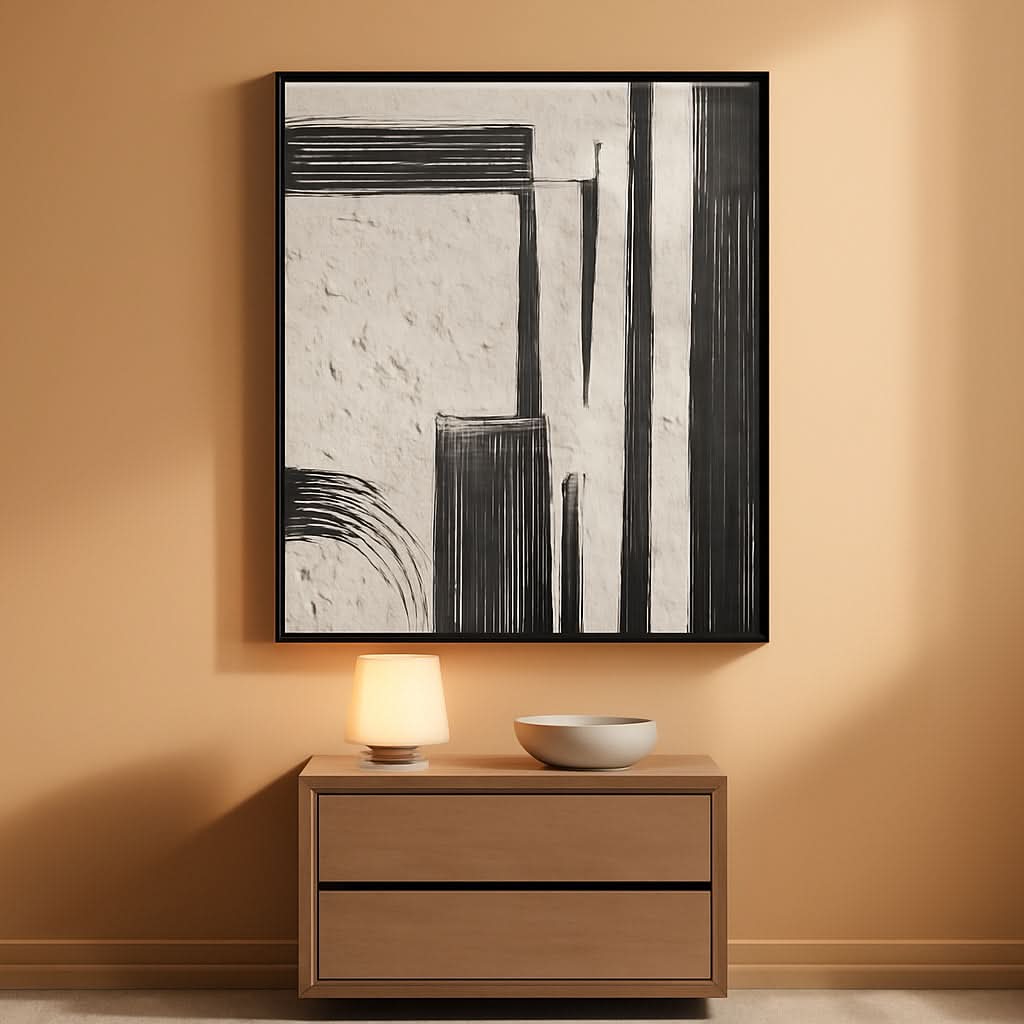 Textured Black and White Wall Art 24x36 Hand-Painted – main view