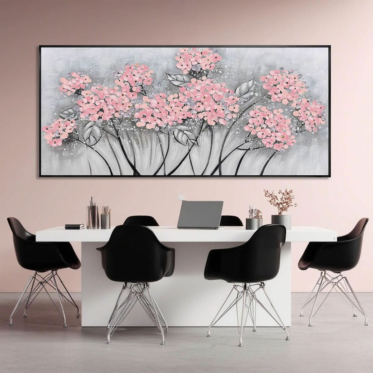 Floral Wall Art 32x70 Hand-Painted Pink Canvas for Living Room – image 2