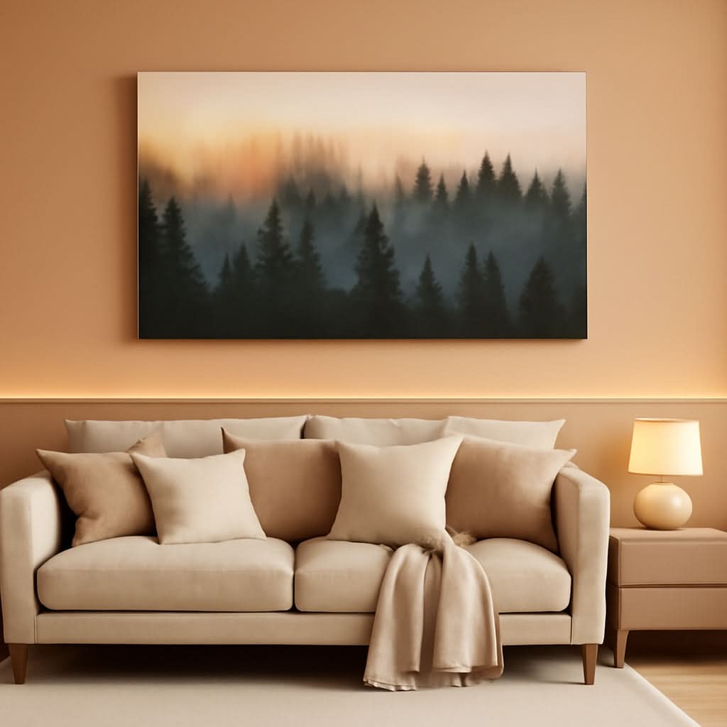 Sunrise Forestscape Landscape Wall Art 48x24 Framed Canvas – main view
