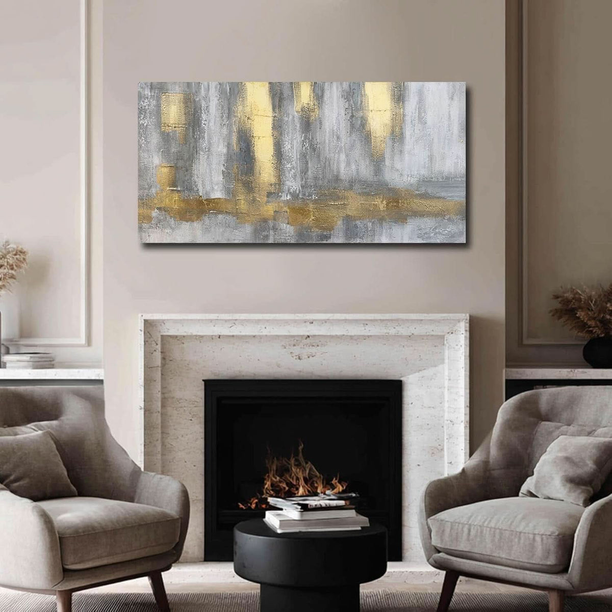 Velvet Textured Gold Wall Art 24x48 Canvas for Living Room – image 5