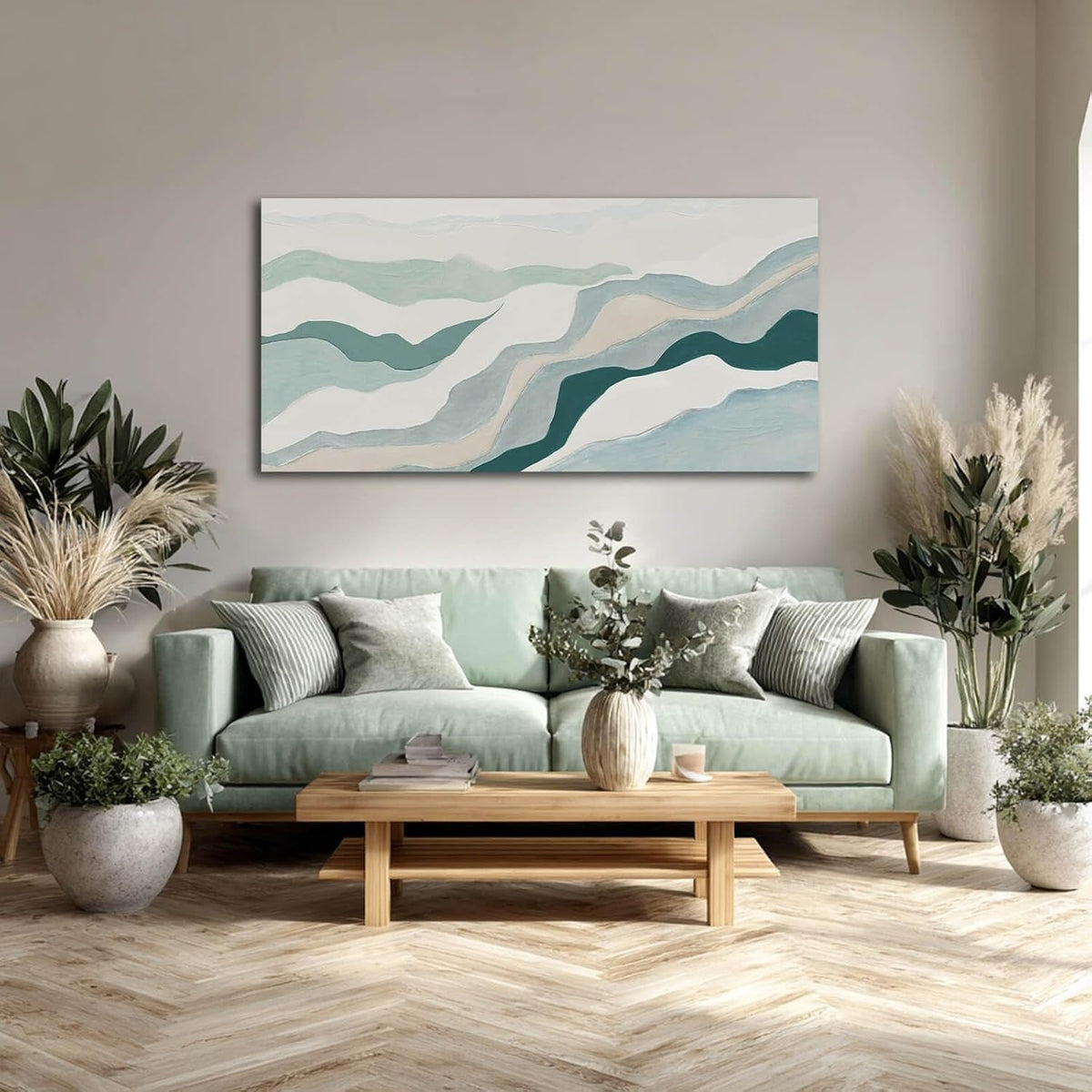 Geometricpatterned Abstract Wall Art 24x48 Blue Canvas – image 2
