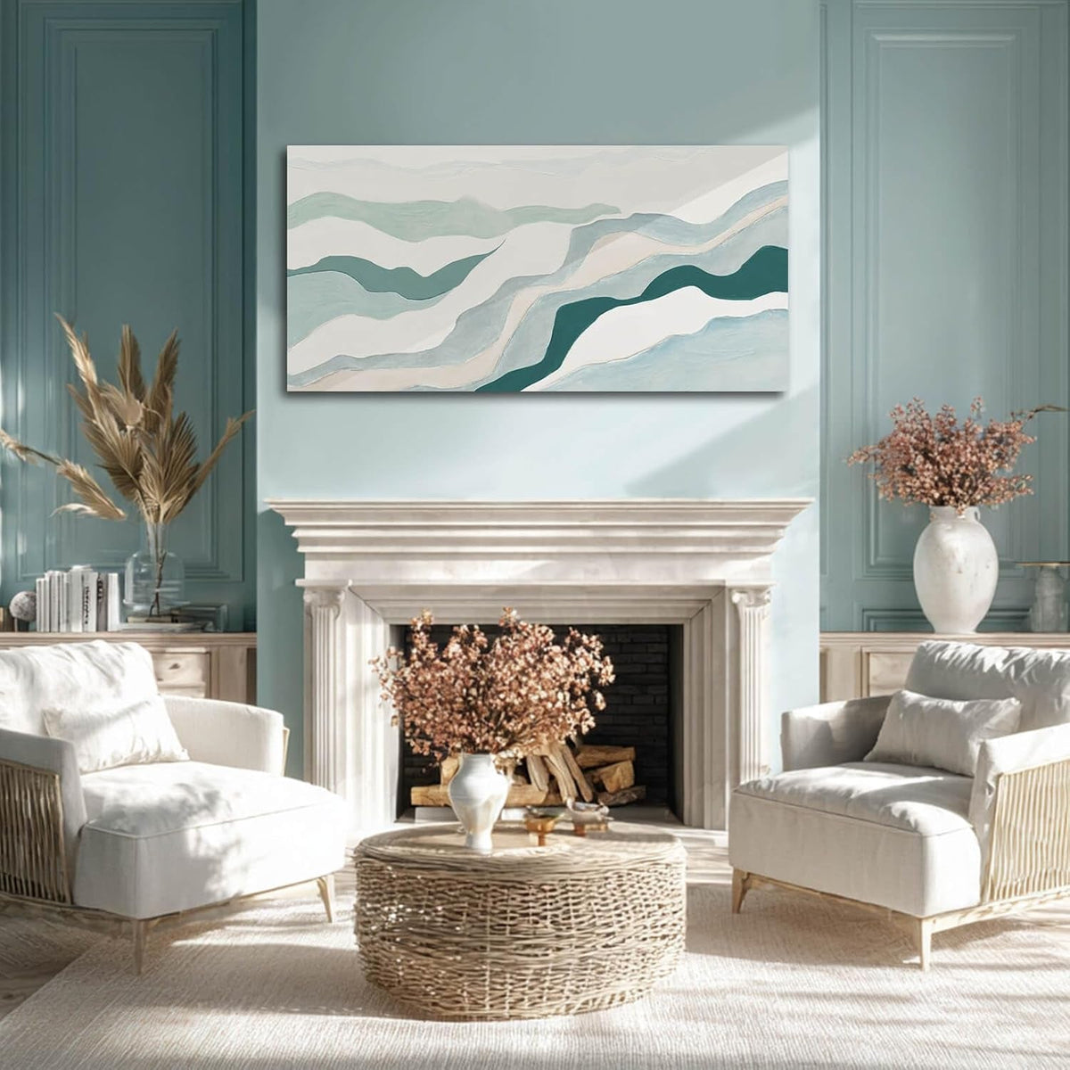 Geometricpatterned Abstract Wall Art 24x48 Blue Canvas – image 5