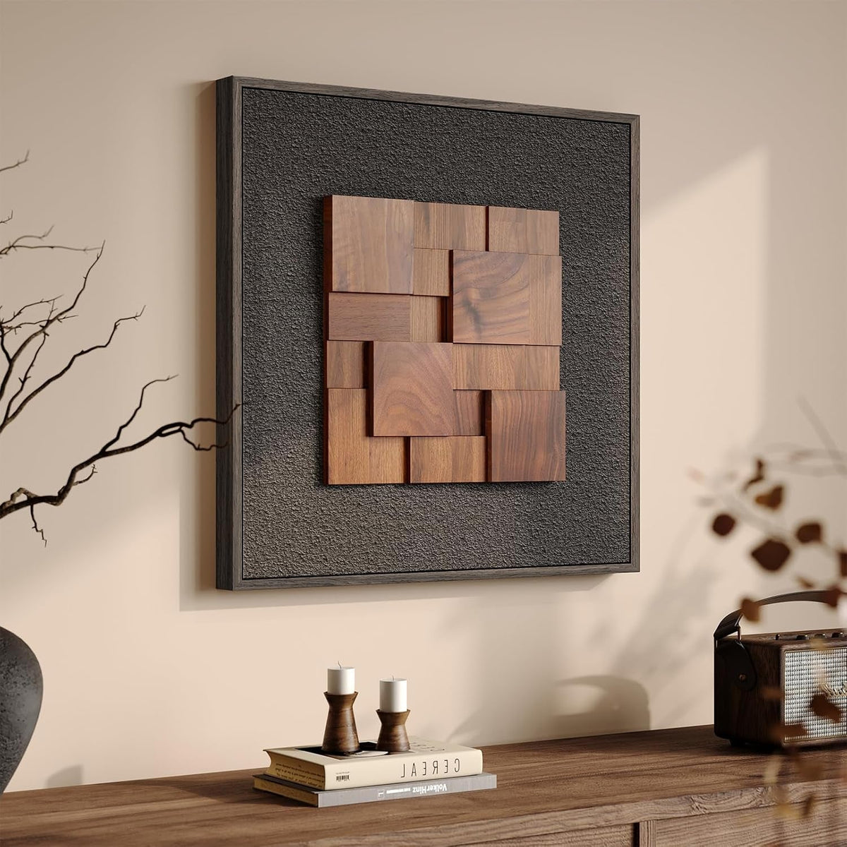 Wood Textured Wall Art 24x24 Framed Black for Living Room – image 2