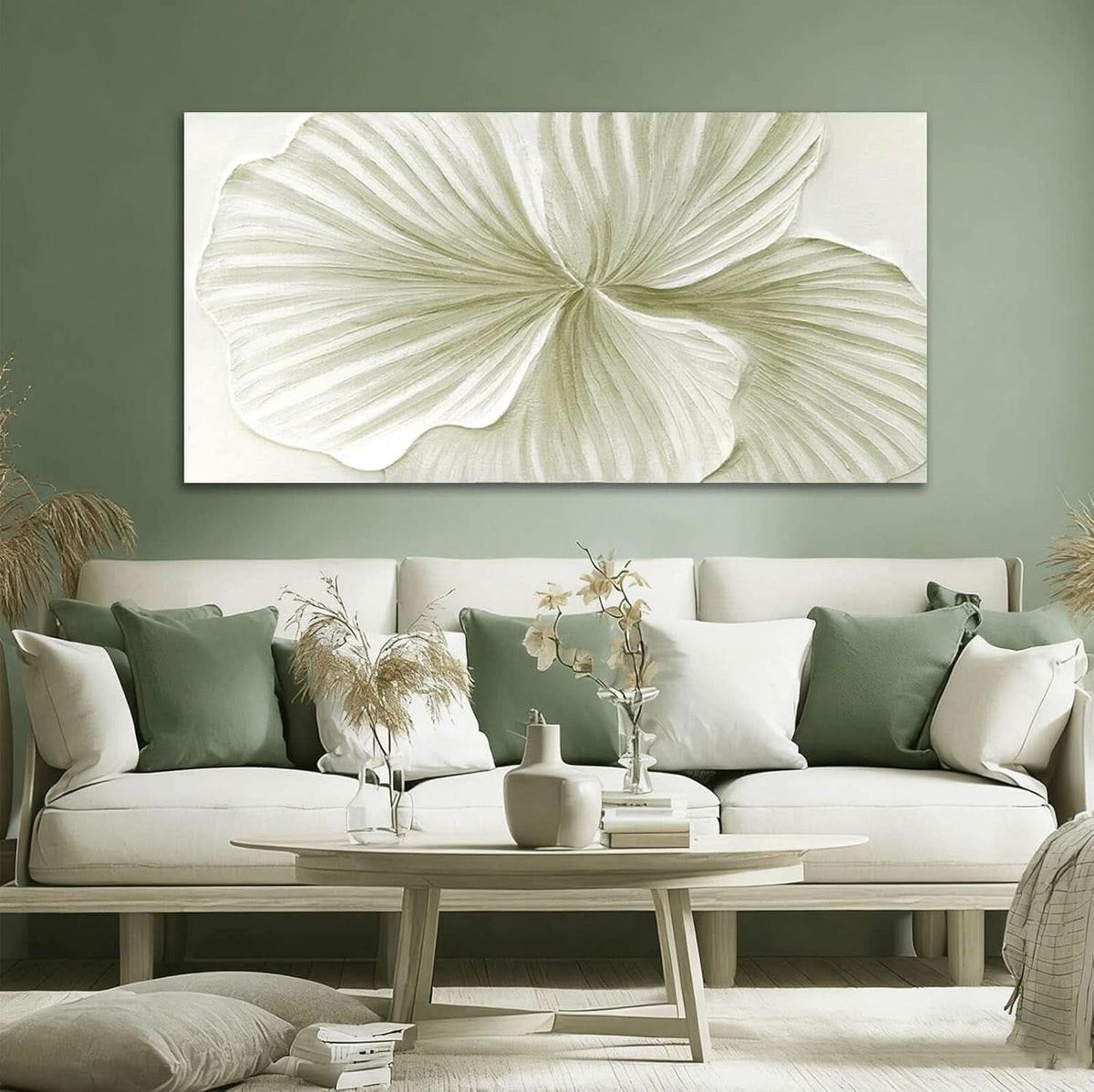 Ginkgo Botanical Wall Art 29x58 Hand-Painted Framed Green Canvas – image 4