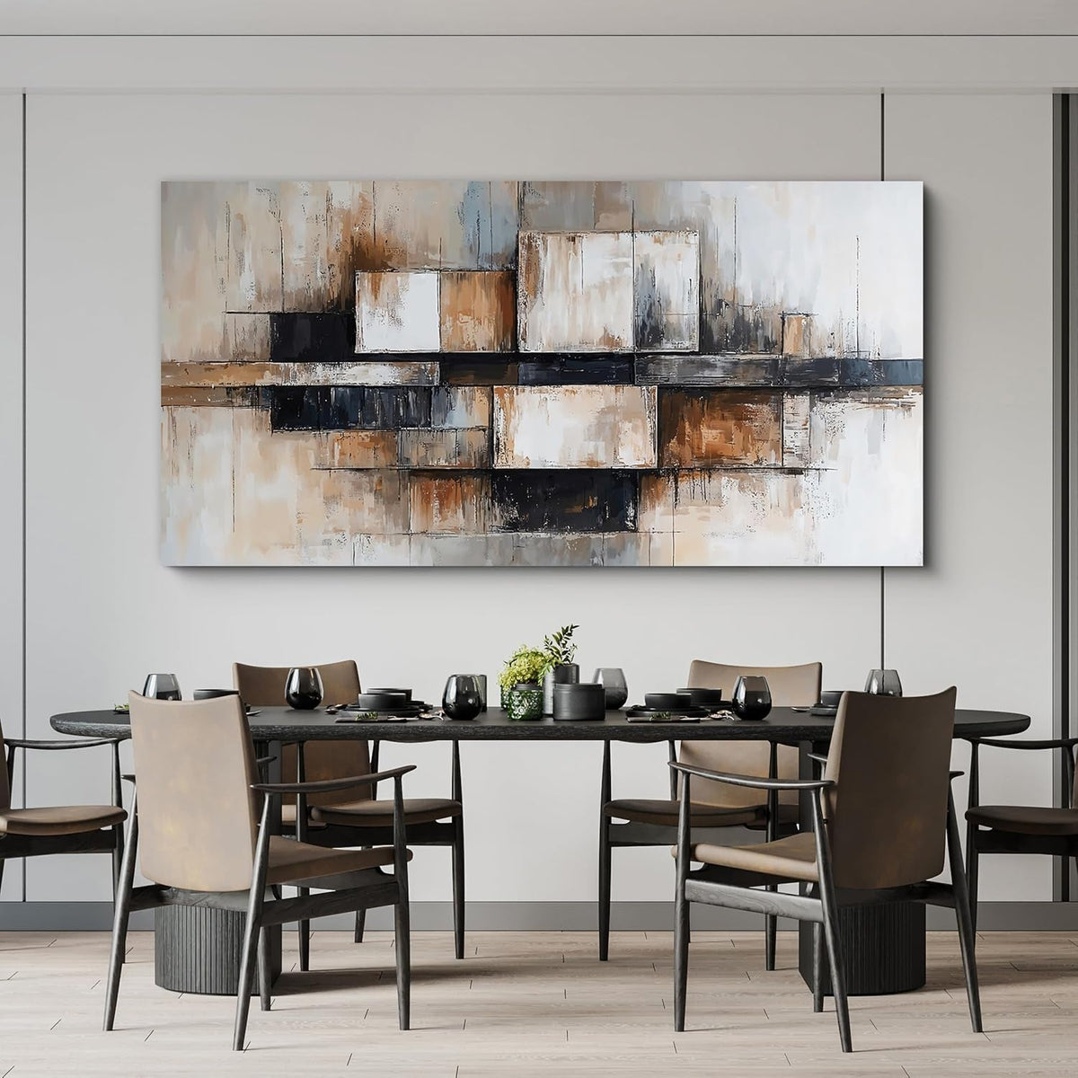 Geometric Abstract Wall Art 29x58 Beige Canvas for Living Room – image 2