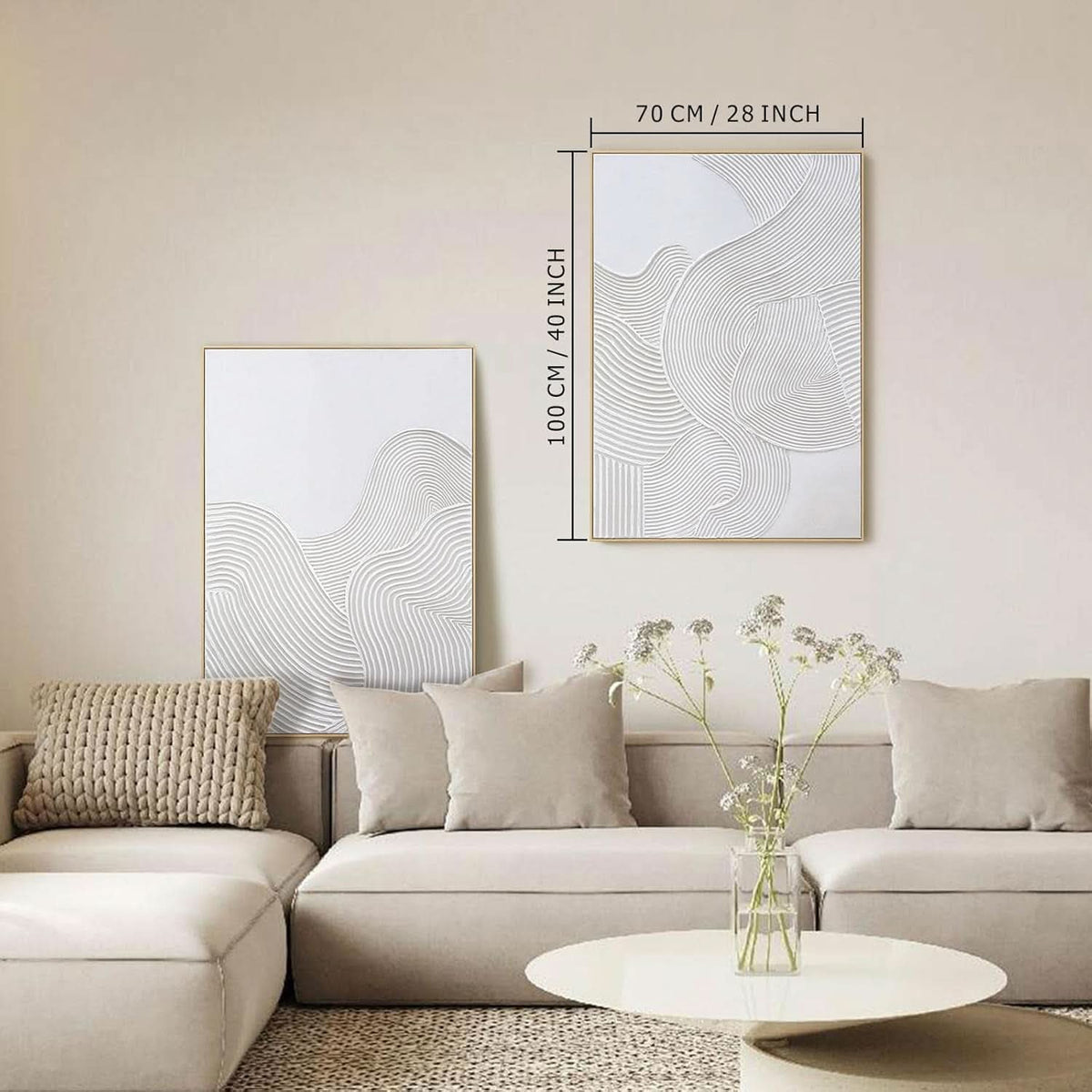 Abstract Wall Art 28x40 Hand-Painted Framed Neutral Canvas – image 7