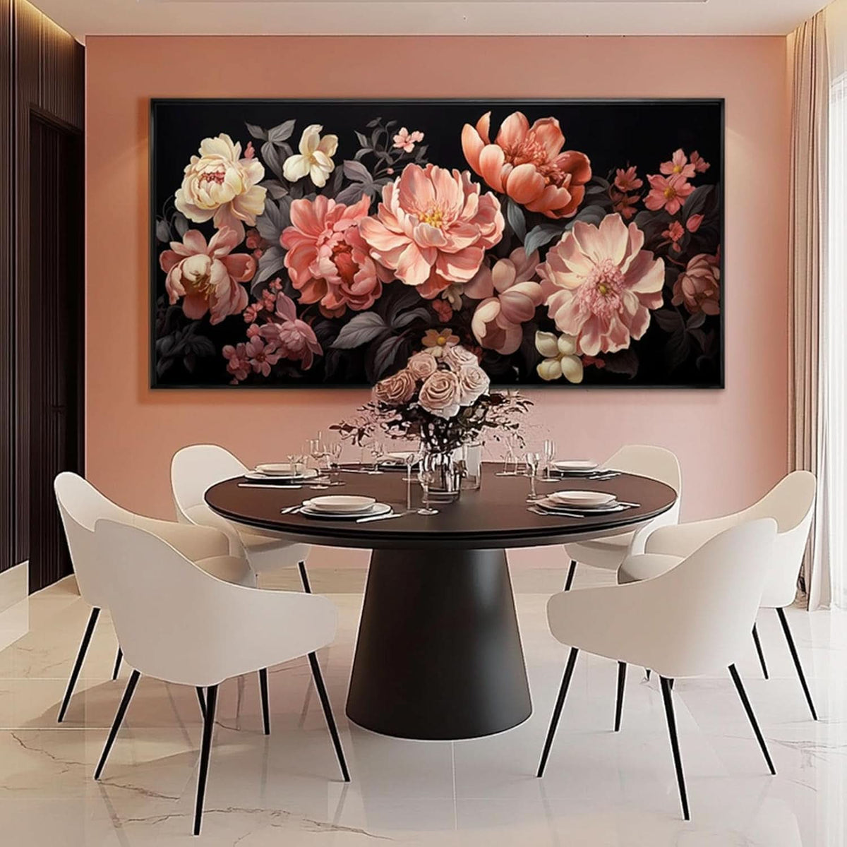 Botanical Wall Art 24x48 White Pink Canvas for Living Room – image 4